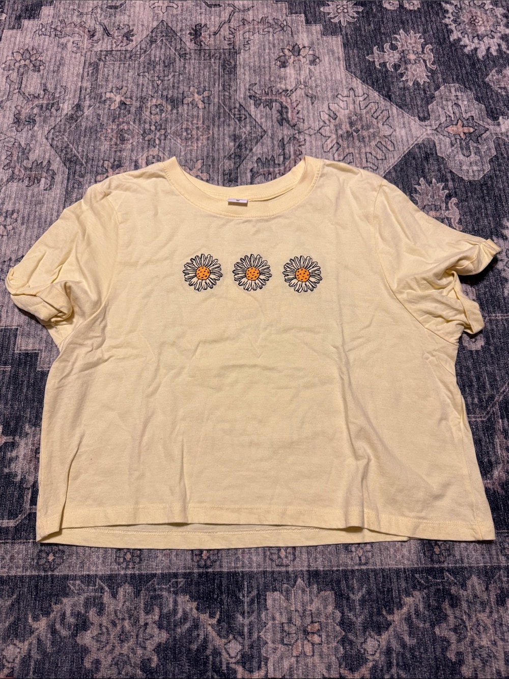 Daisy Row Short Sleeve Crop Top in Pale Yellow
